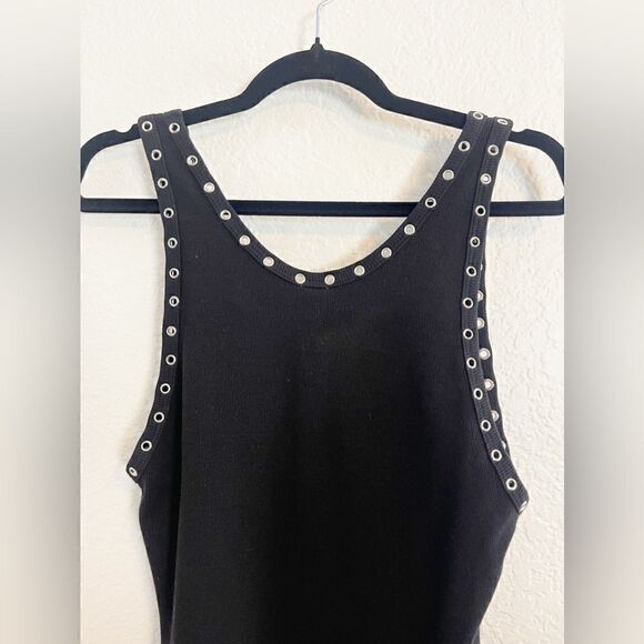 Revolve x RE/Done black Dress Eyelet Grommet Silver Metal Ribbed Cotton S. NWT - Picture 7 of 10